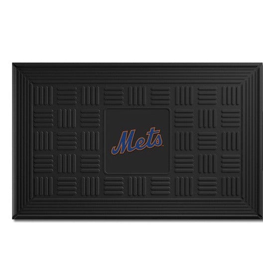 New York Mets MLB Door Mat: 19.5" x 31", 3-D logo in team colors. Ridges clean shoes, drain water. Durable, weather-resistant vinyl.