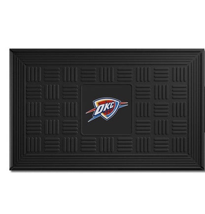 Oklahoma City Thunder NBA Door Mat: 19.5" x 31", 3-D logo in team colors. Ridges clean shoes, drain water. Durable, weather-resistant vinyl. Officially Licensed.