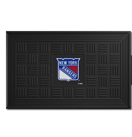 New York Rangers NHL Door Mat: 19.5" x 31", 3-D logo in team colors. Ridges clean shoes, drain water. Durable, weather-resistant vinyl