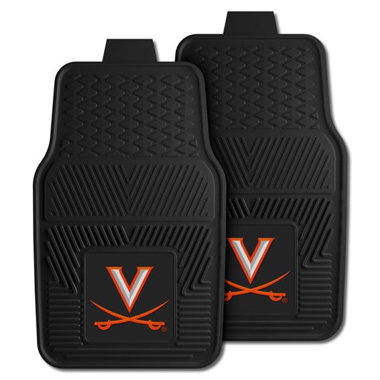 Virginia Cavaliers 2-pc Vinyl Car Mat Set: Durable, ribbed design with team logo. Officially licensed by the NCAA. Made by Fanmats.