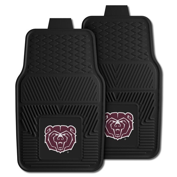 Missouri State Bears NCAA Car Mat Set: Universal size, rugged 100% vinyl, 3-D logo in team colors, deep pockets for dirt and water, officially licensed.