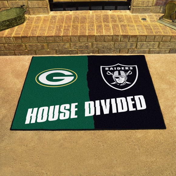 House Divided - Green Bay Packers / Las Vegas Raiders Mat / Rug by Fanmats