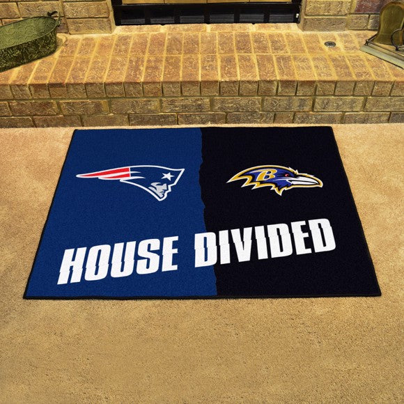 House Divided -  New England Patriots / Baltimore Ravens Mat / Rug by Fanmats
