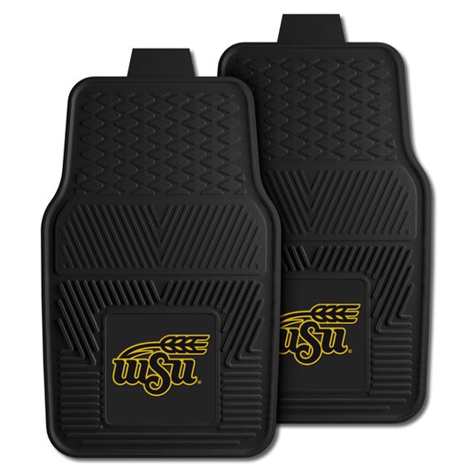 Wichita State Shockers NCAA Car Mat Set: Universal size, rugged 100% vinyl, 3-D logo in team colors, deep pockets for dirt and water, officially licensed.