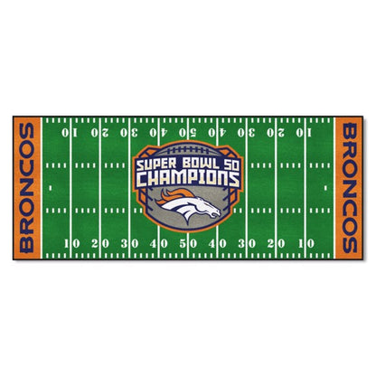 Denver Broncos NFL Super Bowl 50 Field Runner - 30"x72", Made in USA. Chromojet-printed in true team colors, non-skid backing