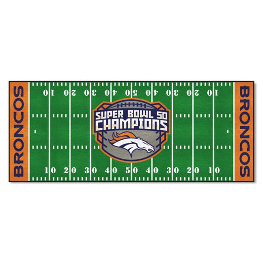 Denver Broncos NFL Super Bowl 50 Field Runner - 30"x72", Made in USA. Chromojet-printed in true team colors, non-skid backing