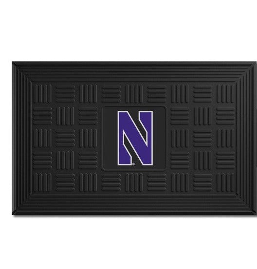 Northwestern Wildcats NCAA Door Mat: 19.5" x 31", 3-D logo in team colors. Ridges clean shoes, drain water. Durable, weather-resistant vinyl.