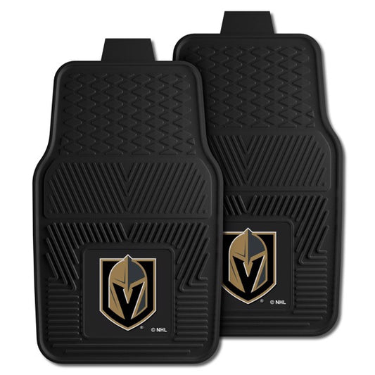 Vegas Golden Knights 2-pc Vinyl Car Mat Set: Durable, dirt-trapping design with team logo. NHL officially licensed. Made by Fanmats