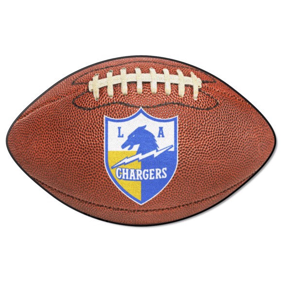 Los Angeles Chargers NFL Retro Football Mat - 20.5" x 32.5" rug with a retro design. Made in the USA with 100% Nylon Face & recycled vinyl backing. Officially Licensed by NFL and made by Fanmats.