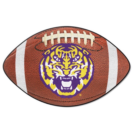 LSU Tigers NCAA Alternate Logo Football Mat - 20.5" x 32.5" rug made in the USA with 100% Nylon Face & recycled vinyl backing. Officially Licensed. Made by Fanmats