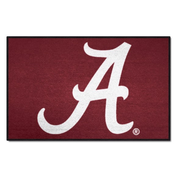 Alabama Crimson Tide NCAA Starter Mat: 19"x30", 100% nylon, vibrant Script A logo, non-skid, machine washable, by Fanmats.