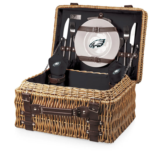 Philadelphia Eagles Champion Picnic Basket with plates, glasses, and utensils – NFL licensed tailgate set
