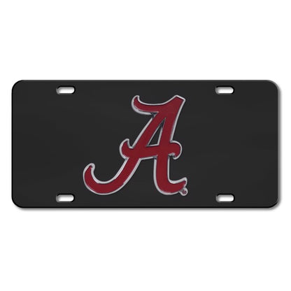 Alabama Crimson Tide NCAA Black Diecast 3D License Plate, 6"x12", stainless steel, durable finish, vibrant colors, pre-drilled holes, easy installation. Officially licensed. Made by Fanmats.