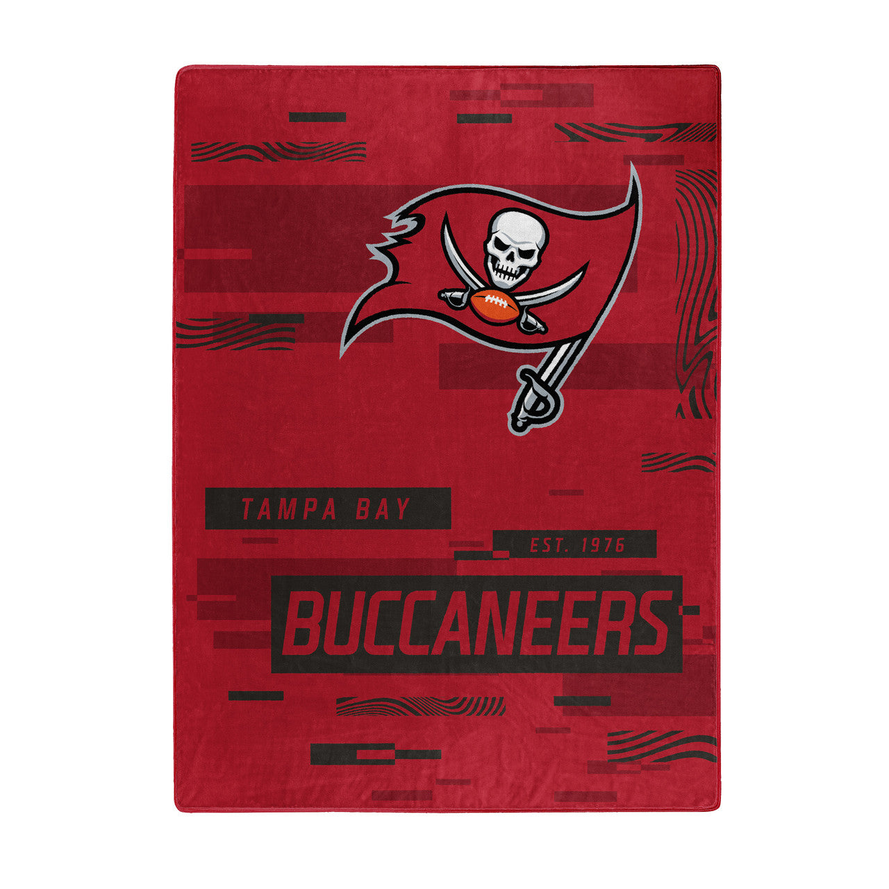 Tampa Bay Buccaneers blanket, 60" x 80", featuring team graphics in a digital design. Soft, warm, and machine washable. Officially licensed.