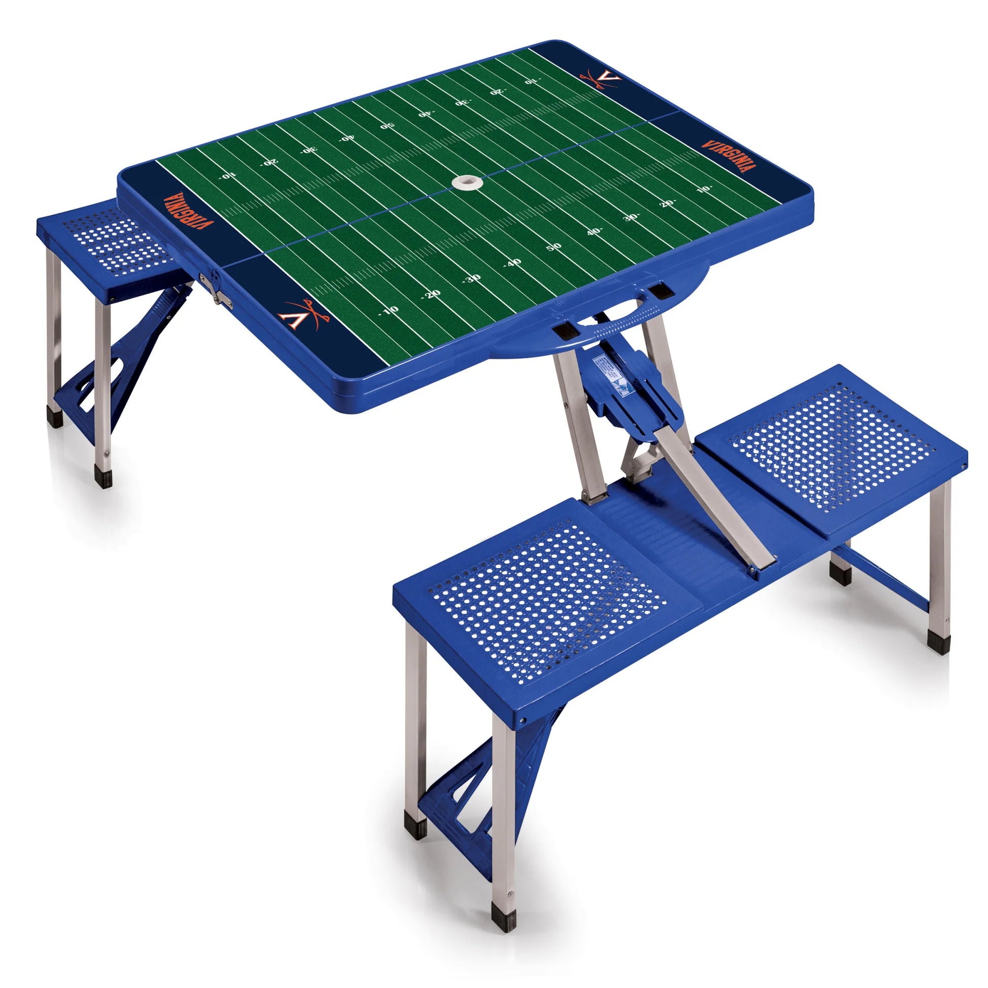 Virginia Cavaliers NCAA portable folding table with 4 seats, durable ABS table, foldable design, officially licensed by Picnic Time