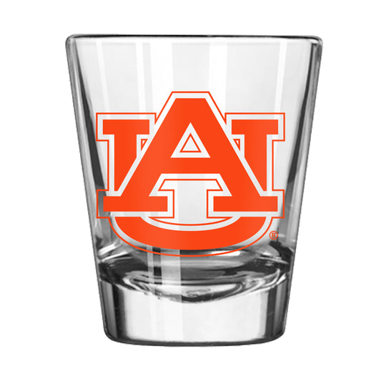 Auburn Tigers 2oz classic shot glass with team graphics, weighted base, and chip-resistant rim by Logo Brands.