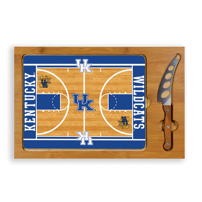 Kentucky Wildcats Icon cutting board with bamboo base and stainless steel cheese knife, NCAA officially licensed.