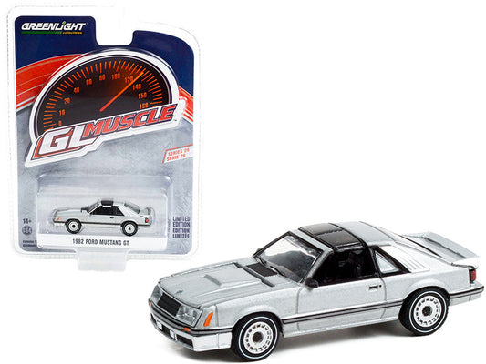 1982 Ford Mustang GT 5.0 Silver Metallic with Black Stripes "Greenlight Muscle" Series 26 1/64 Diecast Model Car by Greenlight