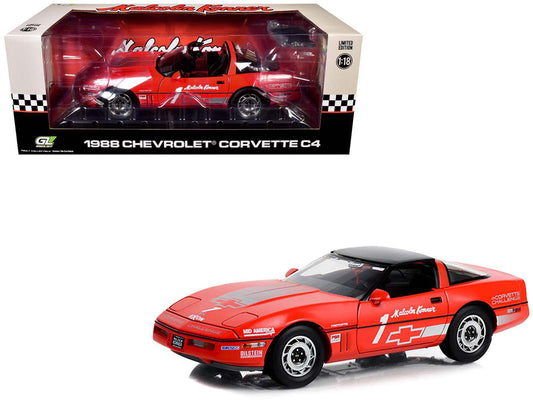 Greenlight 1988 Corvette C4 Malcolm Konner race car diecast model in red with black top 1/18 scale