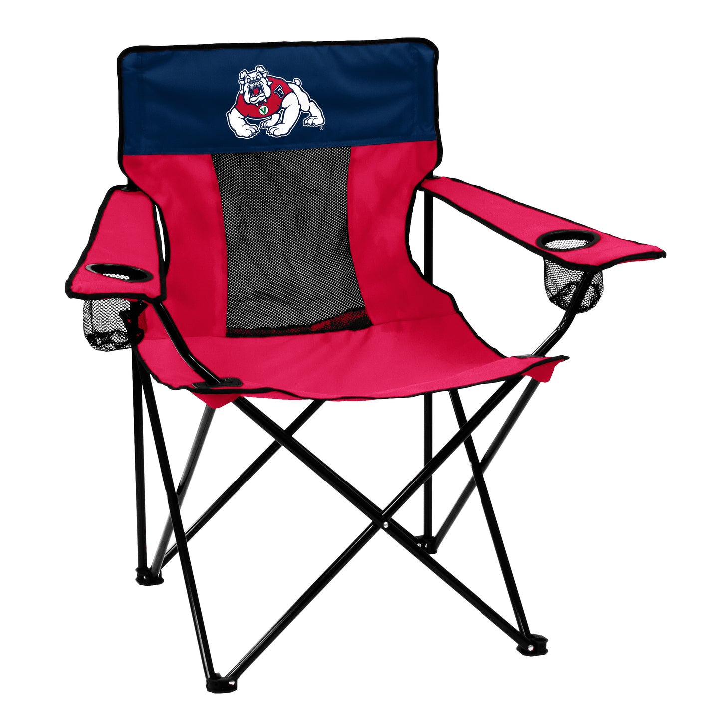 Fresno State Bulldogs Elite Camping Chair with mesh cup holders, breathable fabric, and matching carry bag.