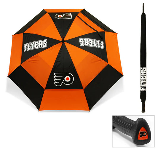 Large Philadelphia Flyers golf umbrella featuring bold team colors, 62-inch nylon canopy, and officially licensed design