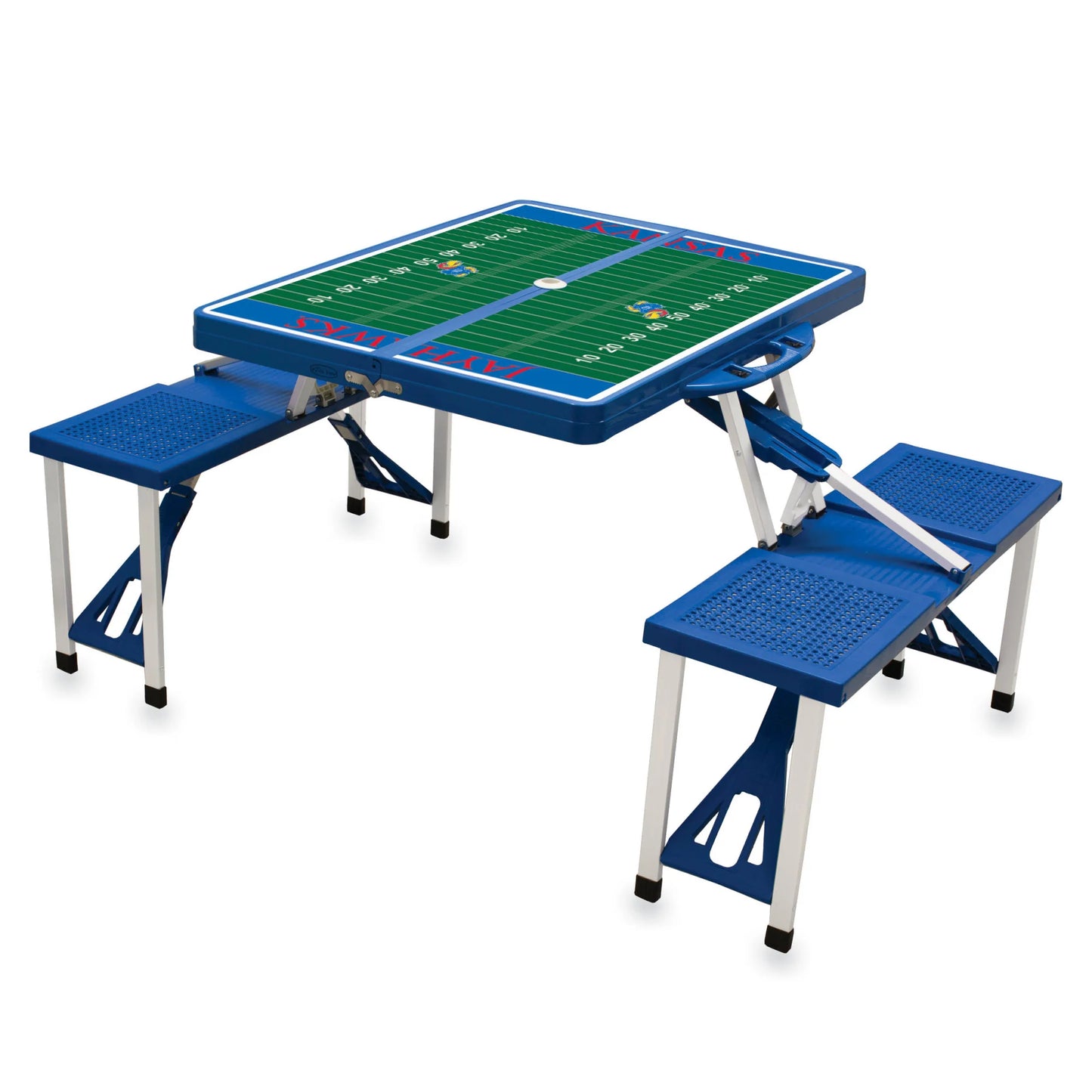 Kansas Jayhawks Field Design Portable Camping / Picnic / Tailgating Folding Table with Seats by Picnic Time