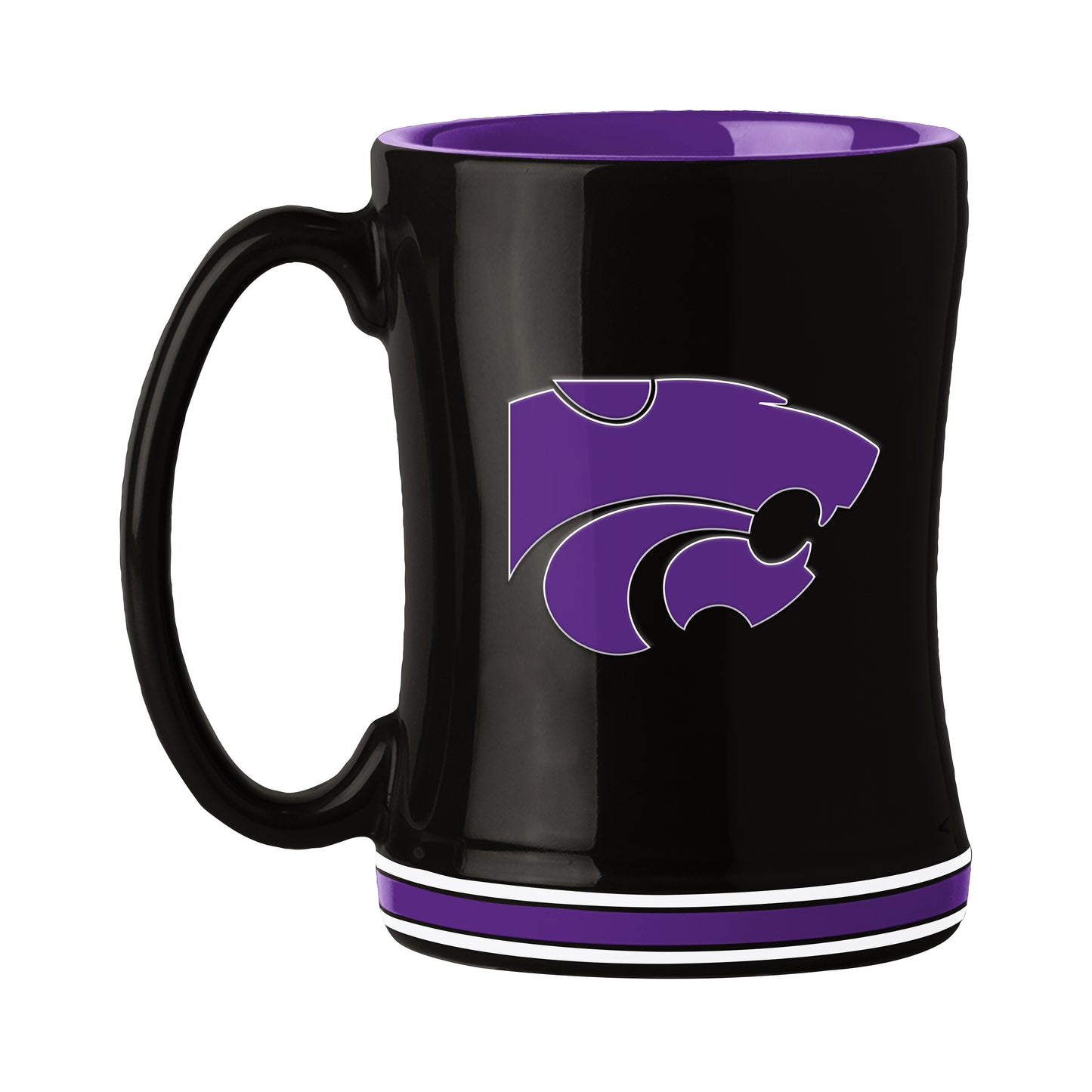 Kansas State Wildcats 14oz ceramic mug with 3D logo, team colors, and name on handle. Official NCAA drinkware.