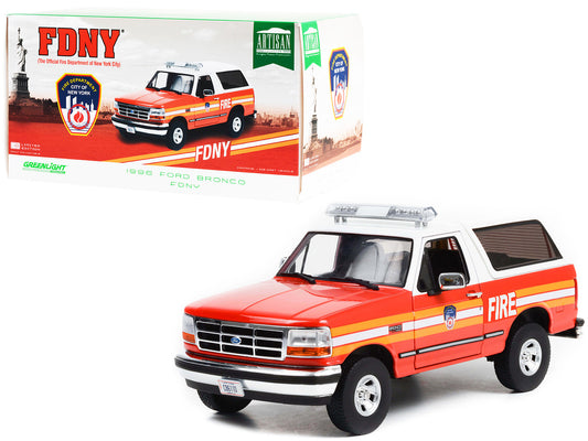 1996 Ford Bronco Police Red and White FDNY (The Official Fire Department the City of New York) "Artisan Collection" 1/18 Diecast Car by Greenlight