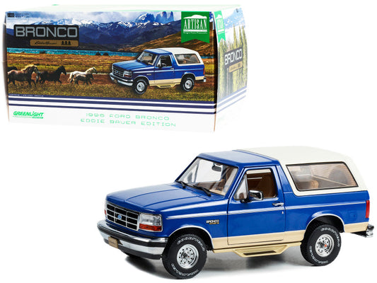 1996 Ford Bronco "Eddie Bauer Edition" Royal Blue and Tucson Bronze with White Top "Artisan Collection" 1/18 Diecast Model Car by Greenlight
