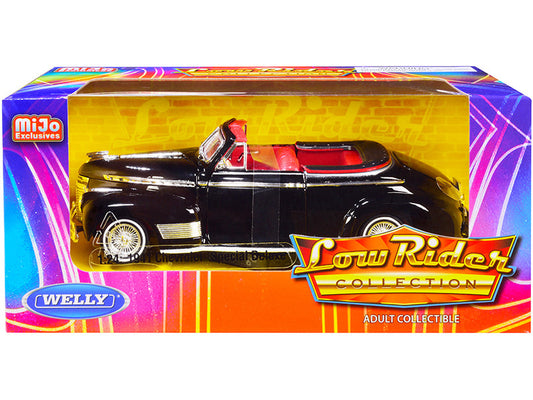 Welly 1/24 1941 Chevrolet Special Deluxe Convertible black with red interior, lowrider style diecast model car