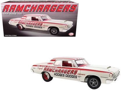 1964 Dodge 330 Ramchargers 1/18 diecast car by ACME, white with red graphics, wired engine, limited to 504 pieces