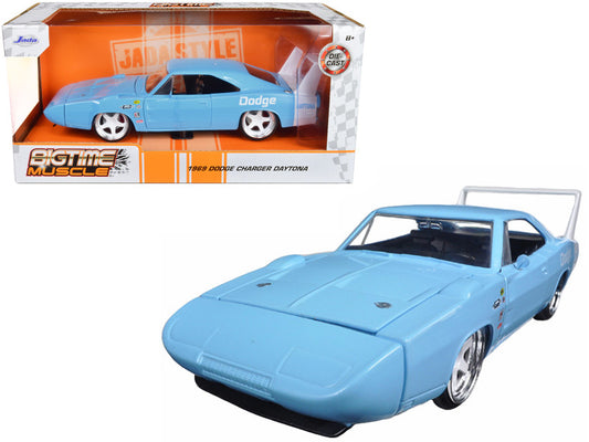 1969 Dodge Charger Daytona light blue with white Bigtime Muscle 1/24 diecast car by Jada with opening parts

