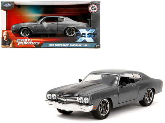 1970 Chevrolet Chevelle SS gray with black stripes diecast car from Fast & Furious movie by Jada 1:24 scale

