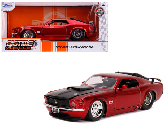 Jada 1970 Ford Mustang Boss 429 Candy Red with Black Hood, 1/24 diecast model car, Bigtime Muscle series, new box, opening parts, detailed