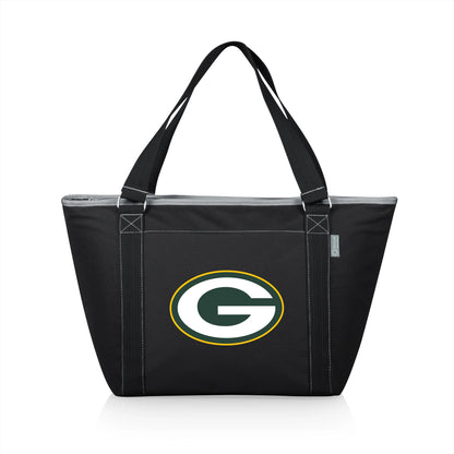 Green Bay Packers NFL Topanga Cooler Tote Bag, black insulated soft-sided cooler, 24-can capacity.