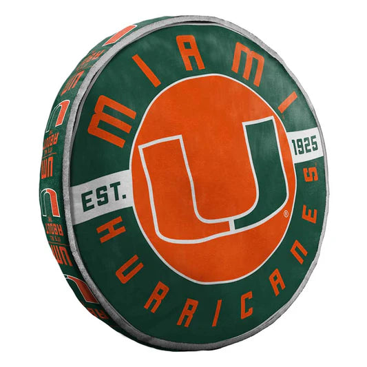 Miami Hurricanes NCAA Cloud Pillow, 15-inch round with team colors and graphics by Northwest Company.