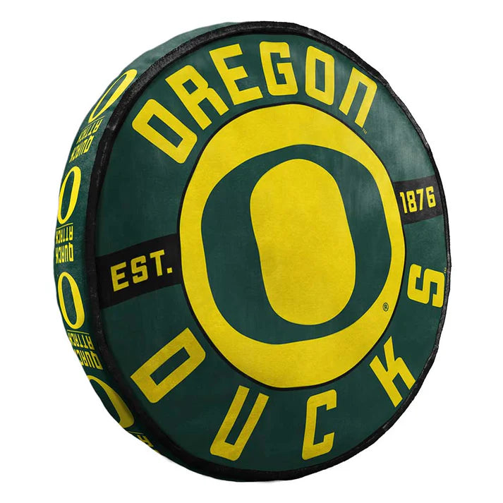 Oregon Ducks NCAA Cloud Pillow, soft 15-inch round pillow with vibrant team colors, perfect for Ducks fans.