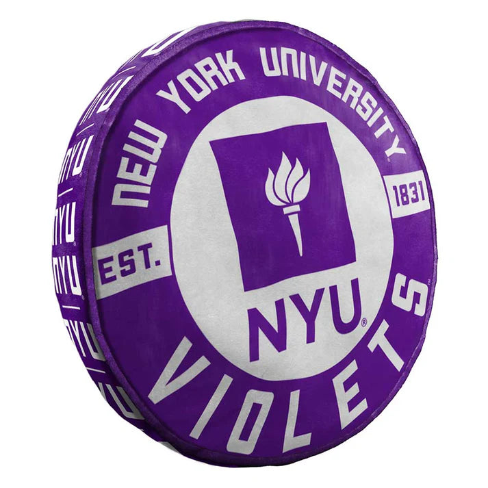 Cozy 15-inch round Cloud Pillow with New York University Violets logo, designed for comfort and showcasing team spirit.