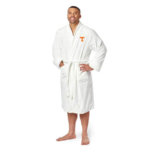 Tennessee Volunteers bathrobe with silky-soft fabric, embroidered logo, tie belt, and pockets. Officially licensed NCAA product.