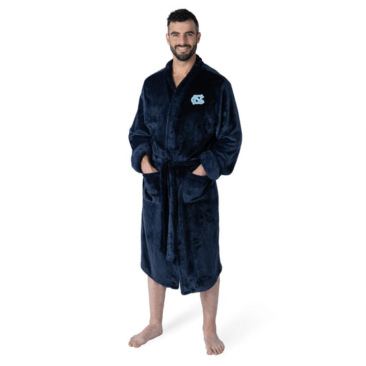 North Carolina Tar Heels NCAA bathrobe, silky-soft with embroidered logo, two pockets, and tie belt. One size fits most.