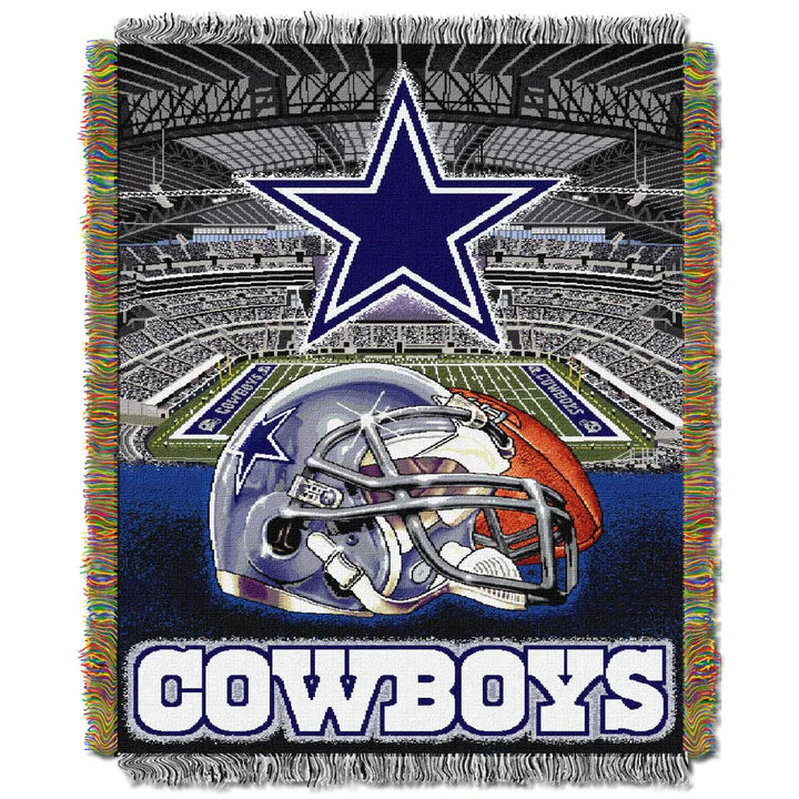 Dallas Cowboys Home Field Advantage Tapestry, 48x60 inches, woven, fringed edges, team graphics, made in the USA.