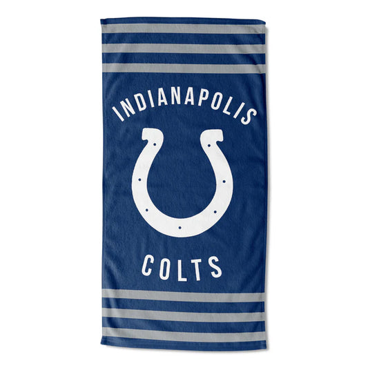 Indianapolis Colts Stripes Beach Towel: 30" x 60" cotton-poly blend, team colors & graphics. Official NFL gear by The Northwest Group.