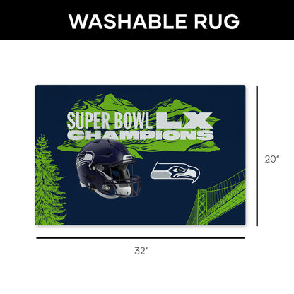 NFL Super Bowl 2026 Seattle Seahawks Champs Baker Washable Rug 20x32 inches