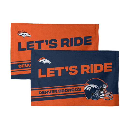 Denver Broncos Play Action Fan Towels, 16" x 25", pack of 2, featuring team colors and graphics, 100% polyester, officially licensed.