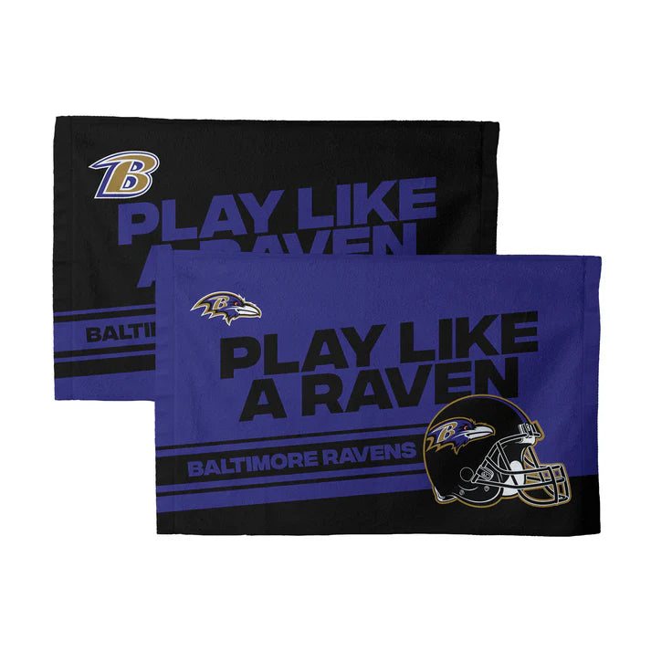 Baltimore Ravens NFL Rally Towels, 2-pack, 16"x25", featuring team colors and logo, 100% polyester, officially licensed by the NFL.