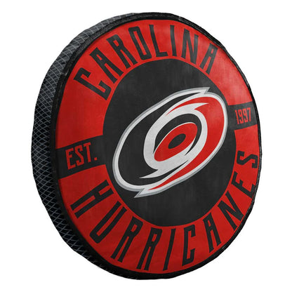 Official Carolina Hurricanes round pillow, 15 inches wide, showcasing team logo and colors with comfortable polyester fill.