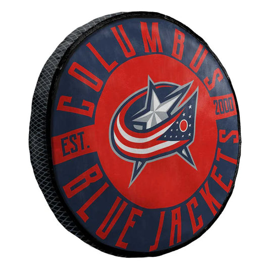 Officially licensed Columbus Blue Jackets 15" round pillow with team colors and graphics, by Northwest Group.