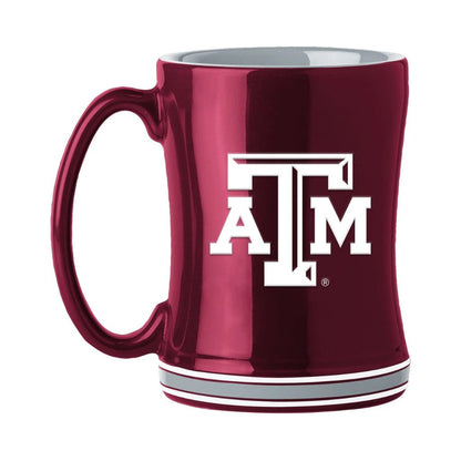 Texas A&M Aggies 14 oz ceramic coffee mug with 3D logo, team colors, and team name on handle. Microwave & dishwasher safe.