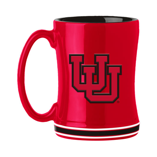 Utah Utes 14 oz ceramic coffee mug with raised 3D logo and team name on handle, NCAA licensed