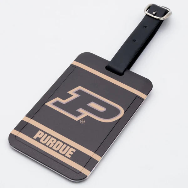 Purdue Boilermakers NCAA faux leather luggage and golf bag tag with slide-out ID card insert and team branding